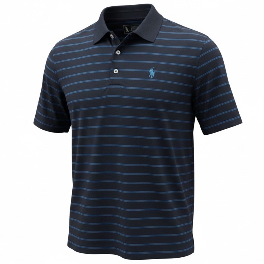 Rolling Green Golf Club Mens Medium Polo Shirt Medium Navy Blue Striped (BB20)